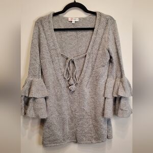 326. FW Collection Gray Double Ruffle Sleeve Sweater